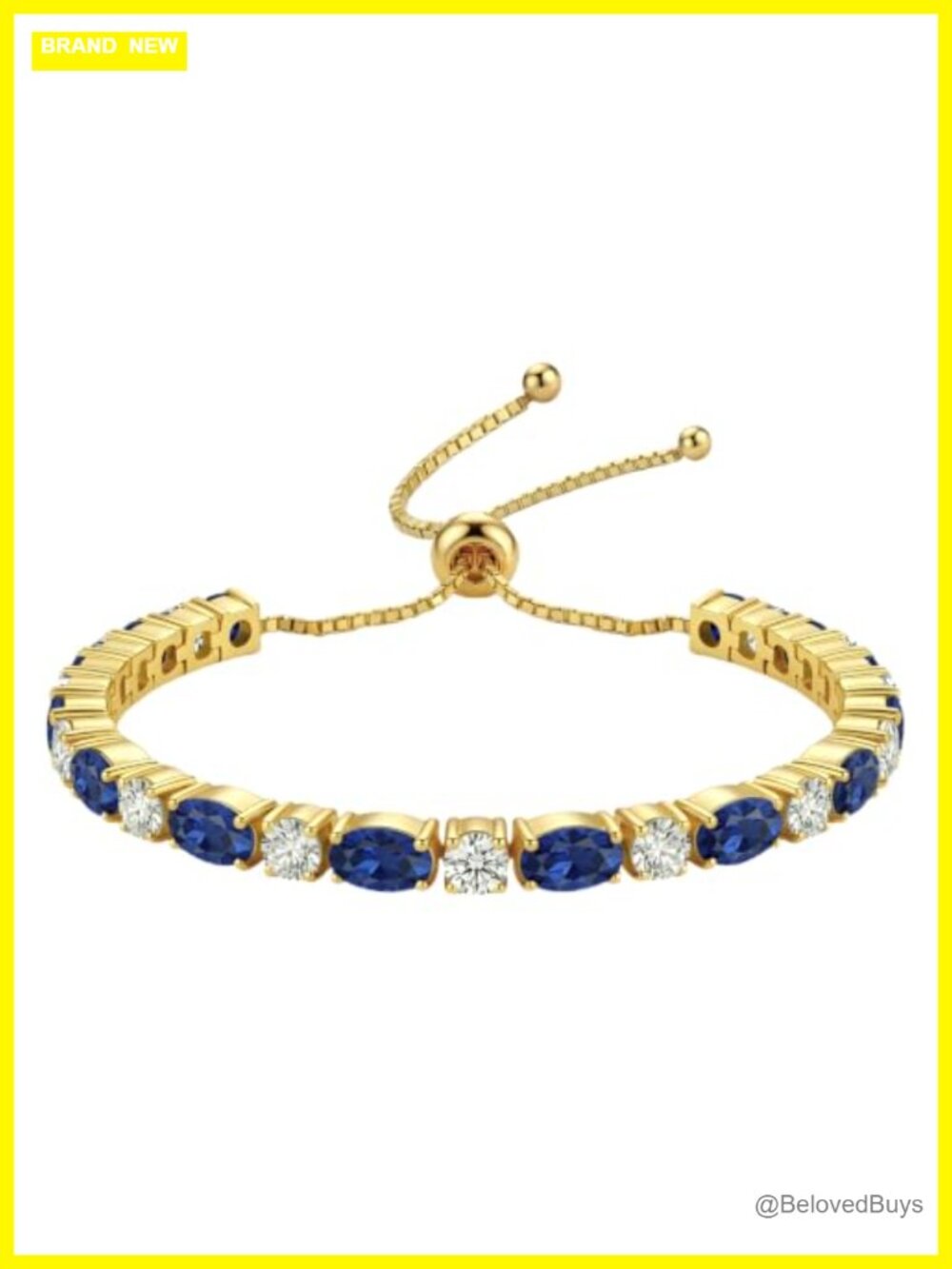 14K Gold Plated Sapphire Birthstone Oval Gem Tennis Bracelet Adjustable Bolo